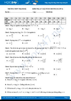 Đề kiểm tra 1 tiết Chương 2 giải tích 12 Trường THPT Thanh Hà năm 2017 có đáp án