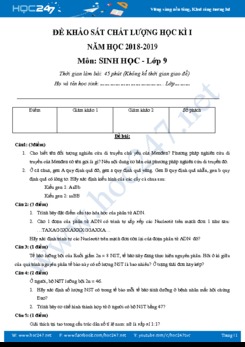 Đề thi và đáp án học kì 1 môn Sinh học 9 năm học 2018-2019