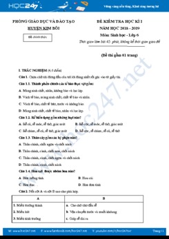 Đề thi học kì 1 môn Sinh học 6 có đáp án chi tiết năm học 2018-2019