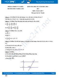 Đề thi HK1 môn Toán 7 trường THCS Nghĩa Lâm có đáp án