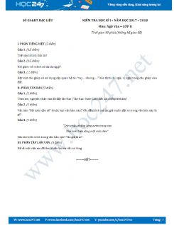 Đề thi HK 1 môn Ngữ văn lớp 8 năm 2017 Phòng GD&ĐT Bạc Liêu