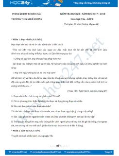 Đề thi HK 1 môn Ngữ văn lớp 8 năm 2017 Trường THCS Nhuế Dương