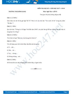 Đề thi HK 1 môn Ngữ văn lớp 8 năm 2017 Trường THCS Bình Giang