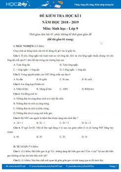 Đề kiểm tra HK1 môn Sinh học 9 năm học 2018-2019 có đáp án