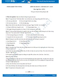 Đề thi HK 1 môn Ngữ văn lớp 8 năm 2017 Phòng GD&ĐT Vĩnh Tường