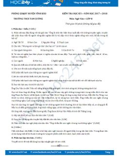 Đề thi HK 1 môn Ngữ văn lớp 8 năm 2017 Trường THCS Tam Cường