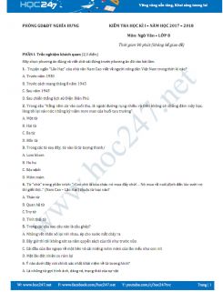 Đề thi HK 1 môn Ngữ văn lớp 8 năm 2017 Trường THCS Nghĩa Hưng