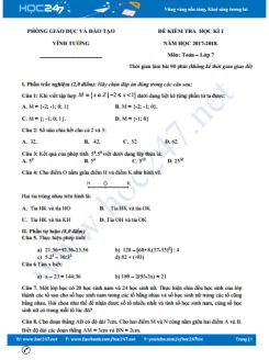 Đề thi HK1 môn Toán 6 năm 2017 Phòng GD&ĐT Vĩnh Tường có đáp án