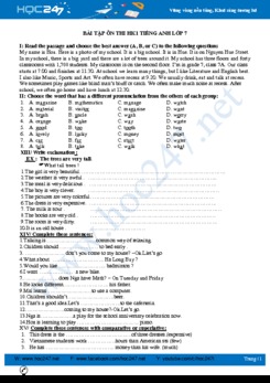 Bài tập ôn thi HK1 Tiếng Anh lớp 7