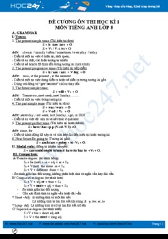 Đề cương ôn tập HK1 Tiếng Anh lớp 8 năm 2018