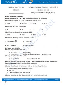 Đề thi HK1 môn Toán 6 năm 2017 trường THCS Vân Hội có đáp án