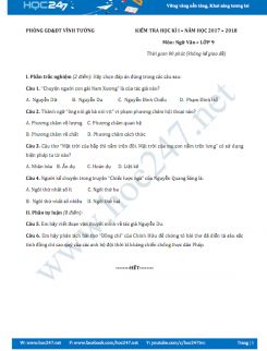Đề thi HK 1 môn Ngữ văn lớp 9 năm 2017 Phòng GD&ĐT Vĩnh Tường