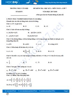 Đề thi HK1 môn Toán 7 năm 2017 trường THCS Vân Hội - Yên Bái có đáp án