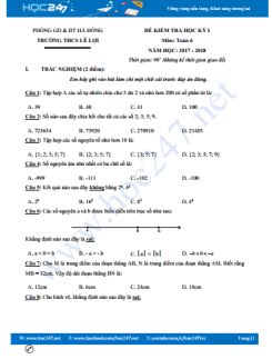Đề thi HK1 môn Toán 6 năm 2017 trường THCS Lê Lợi có đáp án