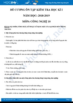Đề cương ôn tập và kiểm tra HK1 môn Công Nghệ 10 năm học 2018-2019