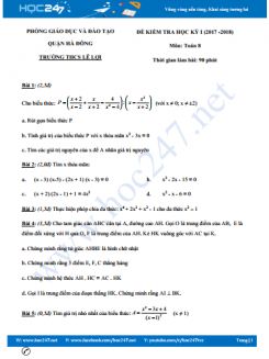 Đề thi HK1 môn Toán 8 năm 2017 Trường THCS Lê Lợi có đáp án