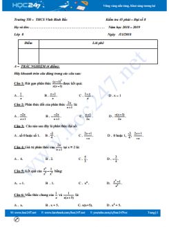 Đề kiểm tra 1 tiết Chương 2 Đại số 8 năm 2018 Trường TH-THCS Vĩnh Bình Bắc có đáp án