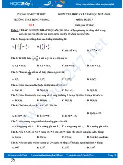 Đề thi HK1 môn Toán 7 năm 2017 Trường THCS Hùng Vương - Buôn Ma Thuột có đáp án