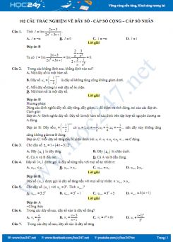 102 câu trắc nghiệm về Dãy số - Cấp số cộng - Cấp số nhân có lời giải