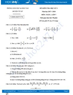 Đề thi HK1 môn Toán 7 năm 2017 Phòng GD&ĐT Huyện Tứ Kỳ