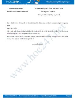 Đề thi HK 1 môn Ngữ văn lớp 11 năm 2017 Trường THPT Chuyên Biên Hòa