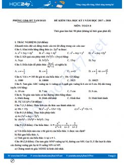 Đề thi HK1 môn Toán 8 năm 2017 Phòng GD&ĐT Tam Đảo có đáp án