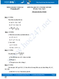 Đề thi HK1 môn Toán 8 năm 2017 Phòng GD&ĐT Huyện Đức Phổ có đáp án