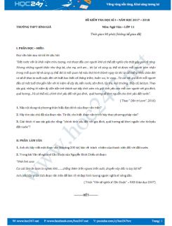 Đề thi HK 1 môn Ngữ văn lớp 11 năm 2017 Trường THPT Trung Giã