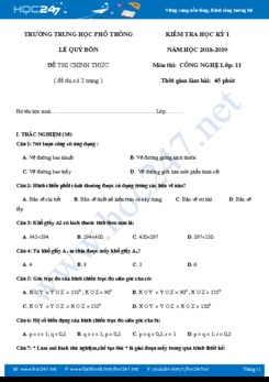 Đề thi HK1 môn Công Nghệ 11 năm học 2018-2019 trường THPT Lê Quý Đôn