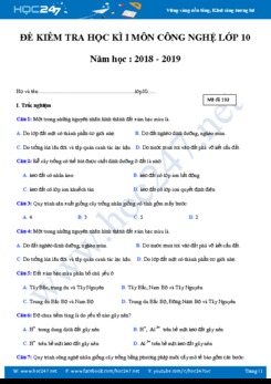 Đề kiểm tra Học kì 1 môn Công Nghệ 10 năm học 2018-2019