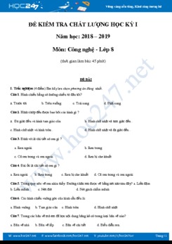 Đề thi HK1 có đáp án môn Công Nghệ 8 năm học 2018-2019