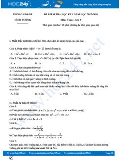 Đề thi HK1 môn Toán 8 năm 2017 Phòng GD&ĐT Vĩnh Tường có đáp án