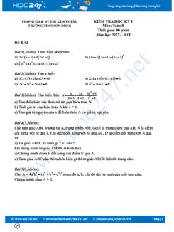 Đề thi HK1 môn Toán 8 năm 2017 Trường THCS Sơn Đông có đáp án