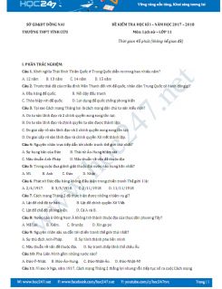 Đề thi HK 1 môn Lịch sử lớp 11 năm 2017 Trường THPT Vĩnh Cửu