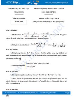 Đề thi HSG cấp tỉnh môn Toán 9 năm 2017 Sở GD&ĐT Thanh Hóa