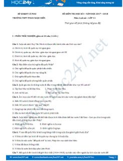 Đề thi HK 1  môn Lịch sử lớp 11 năm 2017 Trường THPT Phan Ngọc Hiển