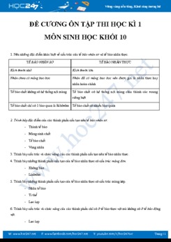 Đề cương ôn tập học kì 1 môn Sinh học lớp 10 năm học 2018-2019