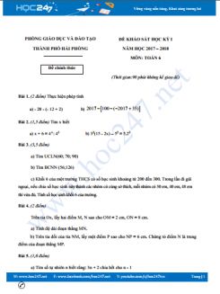 Đề thi HK1 môn Toán 6 năm 2017 Phòng GD&ĐT Thành phố Hải Phòng có đáp án