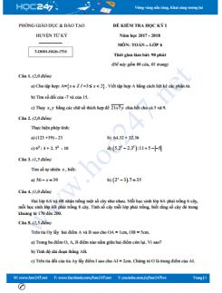 Đề thi HK1 môn Toán 6 năm 2017 Phòng GD&ĐT Huyện Tứ Kỳ