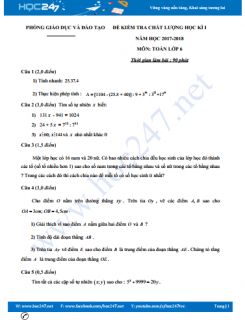 Đề kiểm tra chất lượng HK1 môn Toán 6 có đáp án năm 2017 - 2018