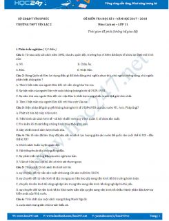 Đề thi HK 1 môn Lịch sử lớp 11 năm 2017 Trường THPT Yên Lạc 2