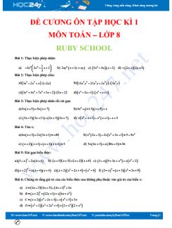 Đề cương ôn thi HK1 môn Toán lớp 8 Ruby School