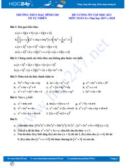 Đề cương ôn tập học kì 1 môn Toán 8 Trường THCS Mạc Đĩnh Chi năm 2017 - 2018