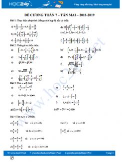 Đề cương ôn tập HK1 môn Toán lớp 7 năm 2018 - 2019