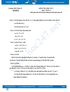 Đề thi HK1 môn Toán 6 Trường THCS Bảo Ái có đáp án