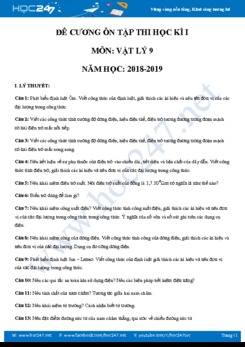 Đề cương ôn tập HK1 môn Vật lý 9 năm học 2018-2019
