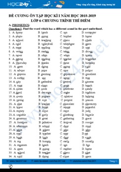 Đề cương ôn tập HK1 Tiếng Anh lớp 6 thí điểm năm 2018