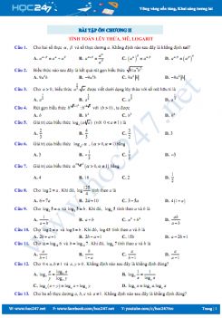 69 câu trắc nghiệm ôn tập chương Mũ - Logarit giải tích 12 có đáp án