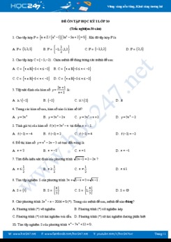 Đề cương ôn tập thi học kì 1 môn Toán lớp 10 (Trắc nghiệm 50 câu)