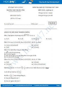 Đề thi học kì 1 môn Toán lớp 10 Trường THPT Phước Vĩnh - Bình Dương năm học 2017 - 2018